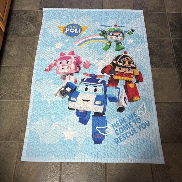 ROBOCAR POLI Toddler Bed Quilt Blanket Comforter Blue 38" x 55" - Picture 1 of 13